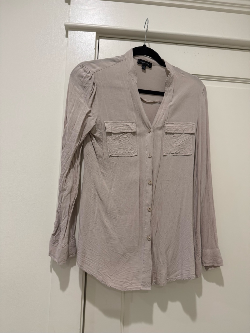 Express Gray Long Sleeve Button Front Blouse